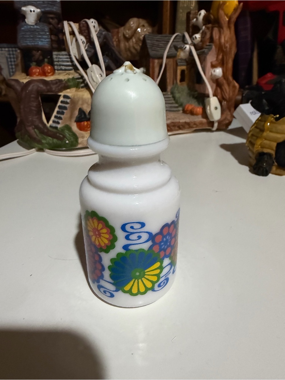 Avon White Milk Glass Floral Salt Shaker with Multicolor Flowers